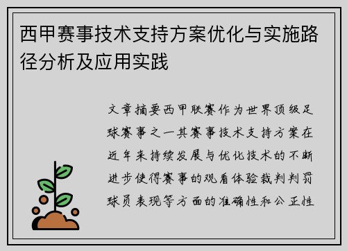 西甲赛事技术支持方案优化与实施路径分析及应用实践